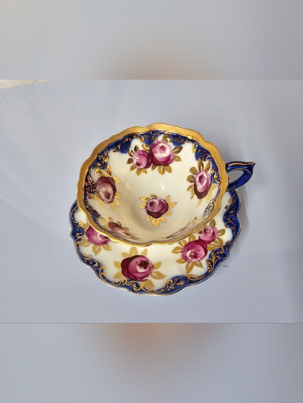 Antique Nippon Era Hand-Painted Eggshell Porcelain Teacup and Saucer Duo